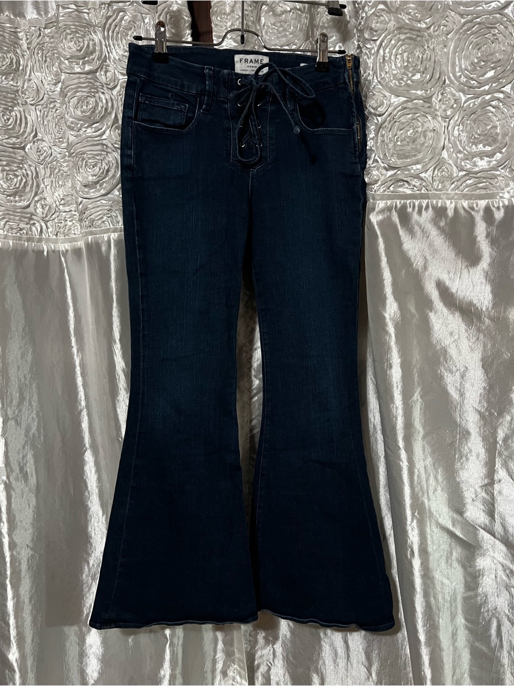 Frame Denim Navy Lace-Up Flare Jeans for Women